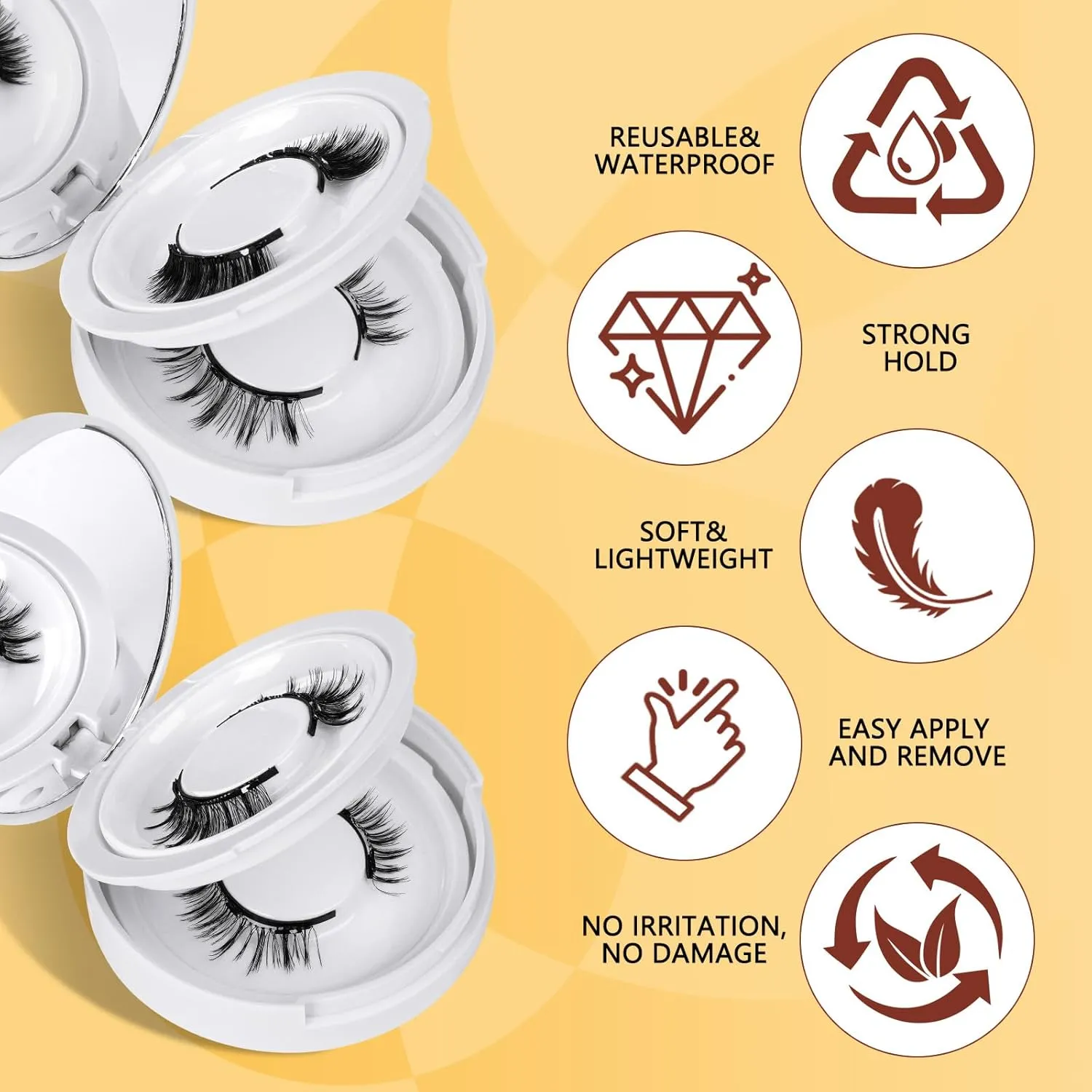 QUEWEL 4 Pairs Magnetic Eyelashes Natural Look, Reusable Magnetic Eyelashes with Applicator, No Glue Needed Lash Clusters Kit, Easy to Wear and Remove(4 Pairs-B01)