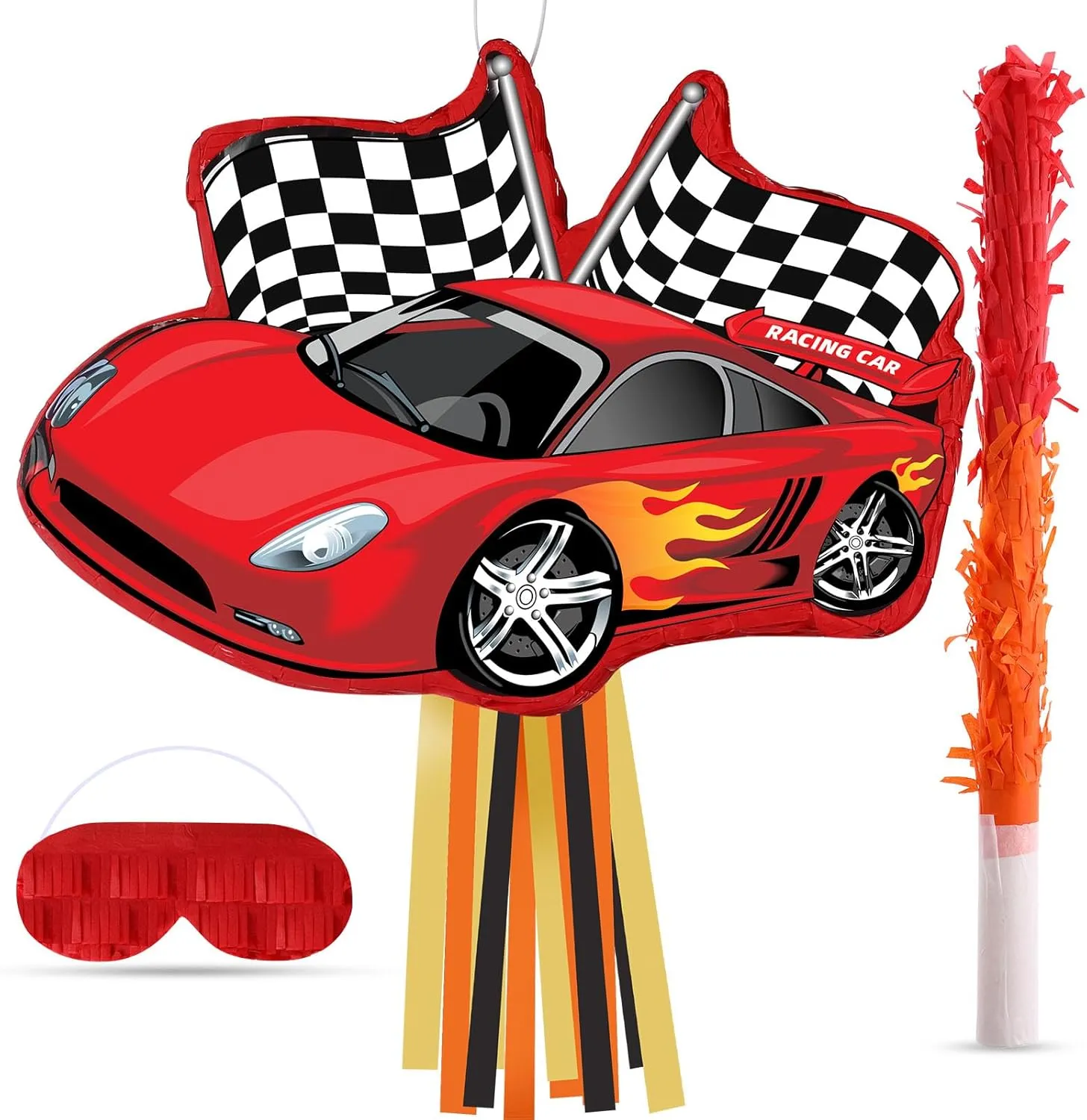 Race Car Piñata Supplies Racing Party Decorations Cars Piñata with Blindfold Bat 16.6 x 12.4 x 3.3 Racecar Favor for Race Fans Birthday Party Game Supplies