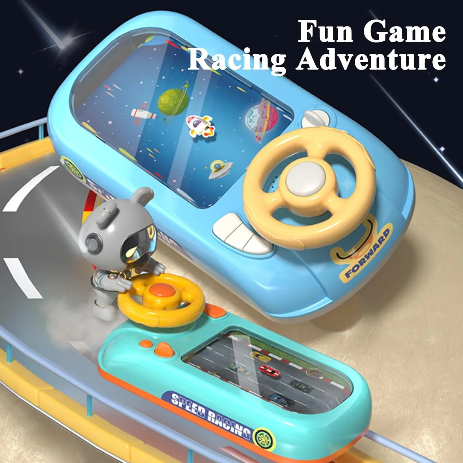 Racing Adventure Car Steering Wheel, Driving Simulator for Kids,Simulation Driving Car Toy Steering Wheel, 200 Levels to Pass for Kids 3  (Upgraded E)