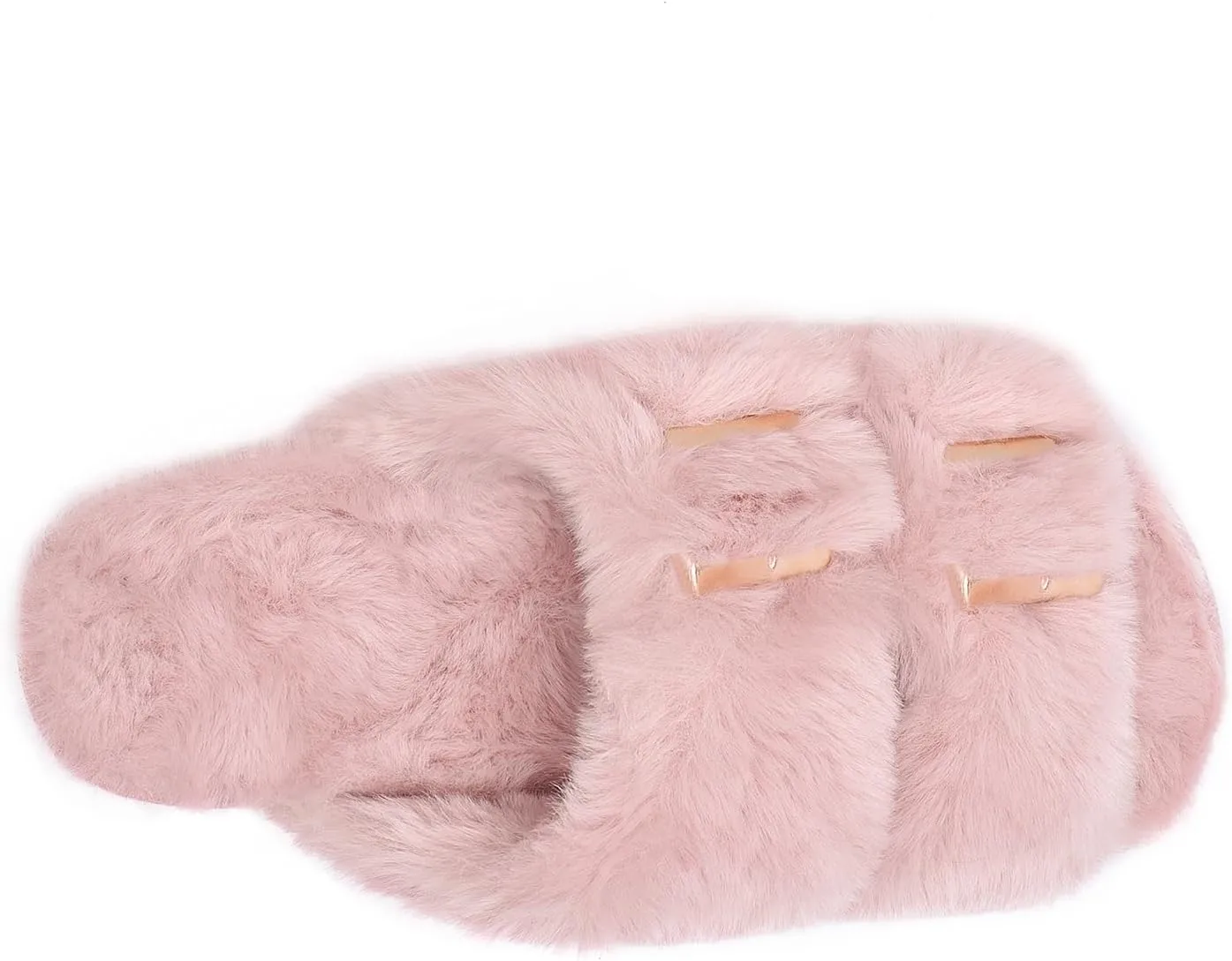 Rainlin Women's Fuzzy Slippers Comfy Cork Footbed Fluffy Slides Open Toe Indoor Outdoor House Shoes with Arch Support