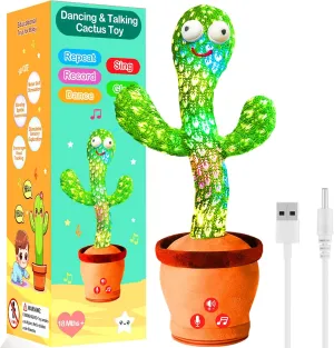 Rechargeable Dancing Talking Cactus Toy with Adjustable Volume, Interactive Cactus Baby Toys for 6-18 Months , Upgraded Safe and Secure Plush Eyes Baby Toys, Birthday Gifts for Babies