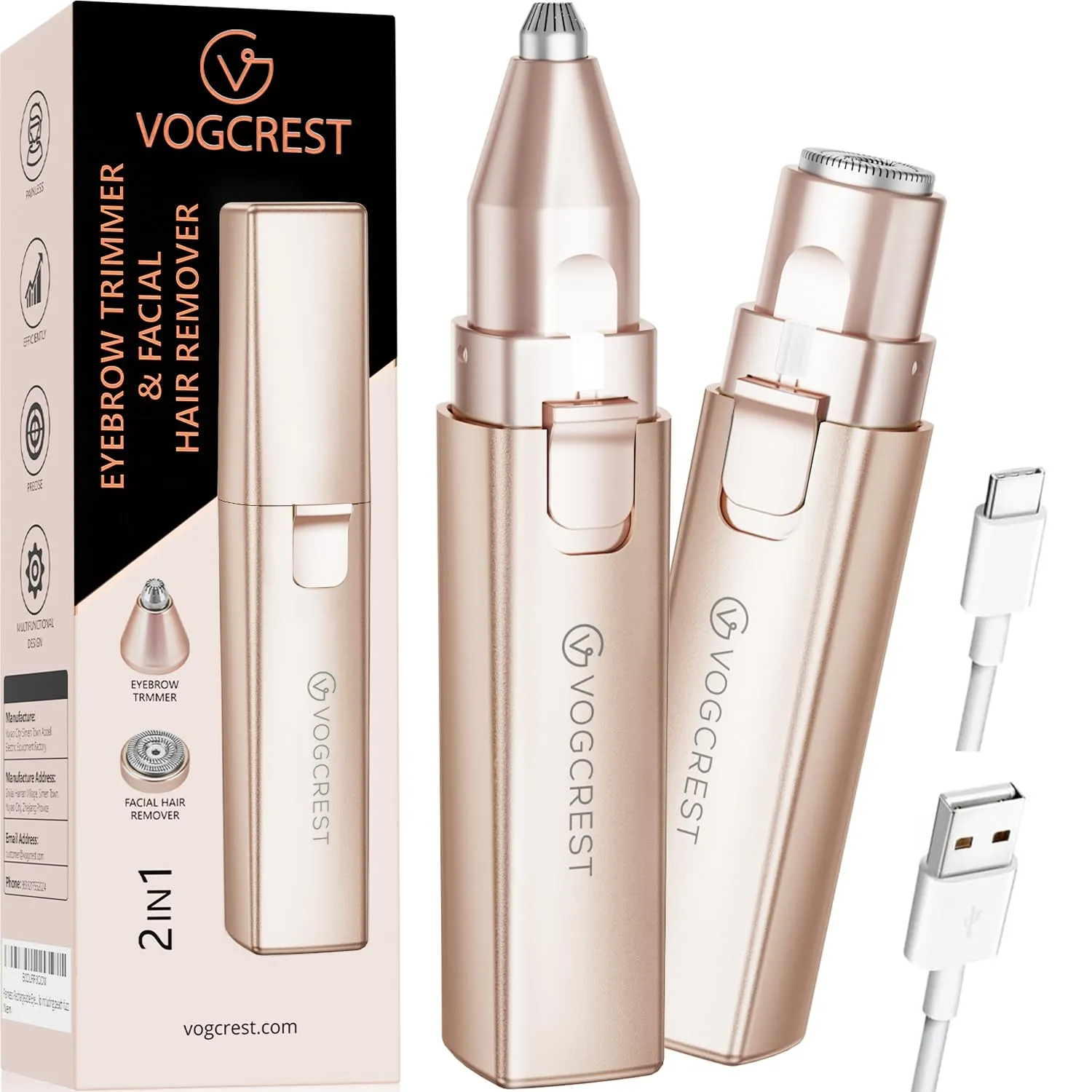 Rechargeable Facial Hair Removal for Women: 2-in-1 Electric Eyebrow and Facial Hair Removal Device - Suitable for eyebrows chin cheeks Features a built-in LED light