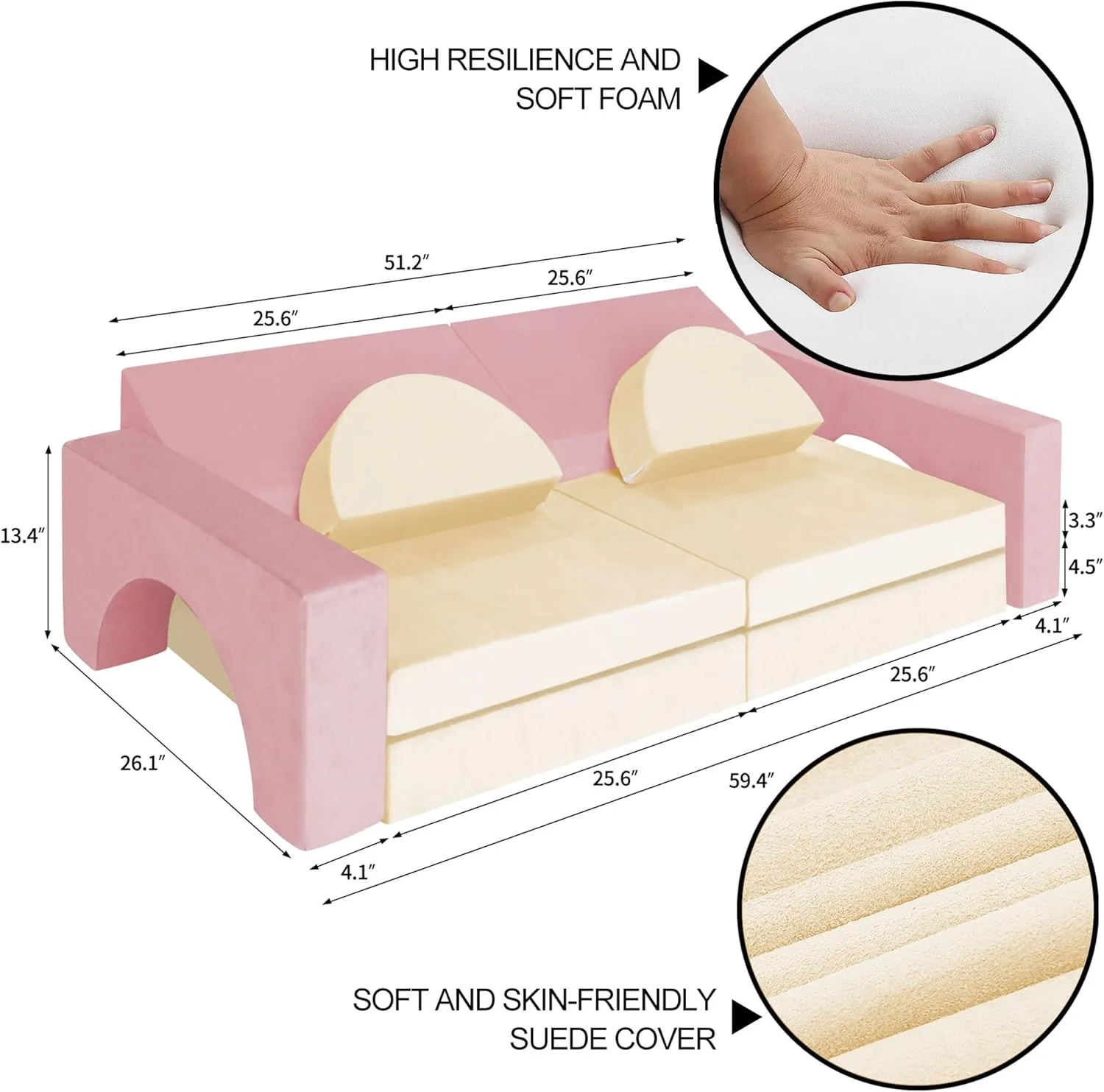 RELIANCER 8PCS Modular Kids Play Couch,Kid's Foam Couches for Playroom,Toddler to Teen Sectional Sofa Play Set,Childrens Nugget Couch,Playhouse Foam Block Playset,Fort Couch,Baby Climbing Couch Set