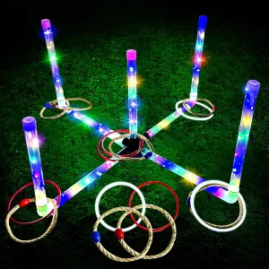 Ring Toss Game for Kids and Adults, Rechargeable LED Ring Toss Game - Glow Ring Toss LED Ring Toss Outdoor Game Lawn Games for Family Game Night & Parties