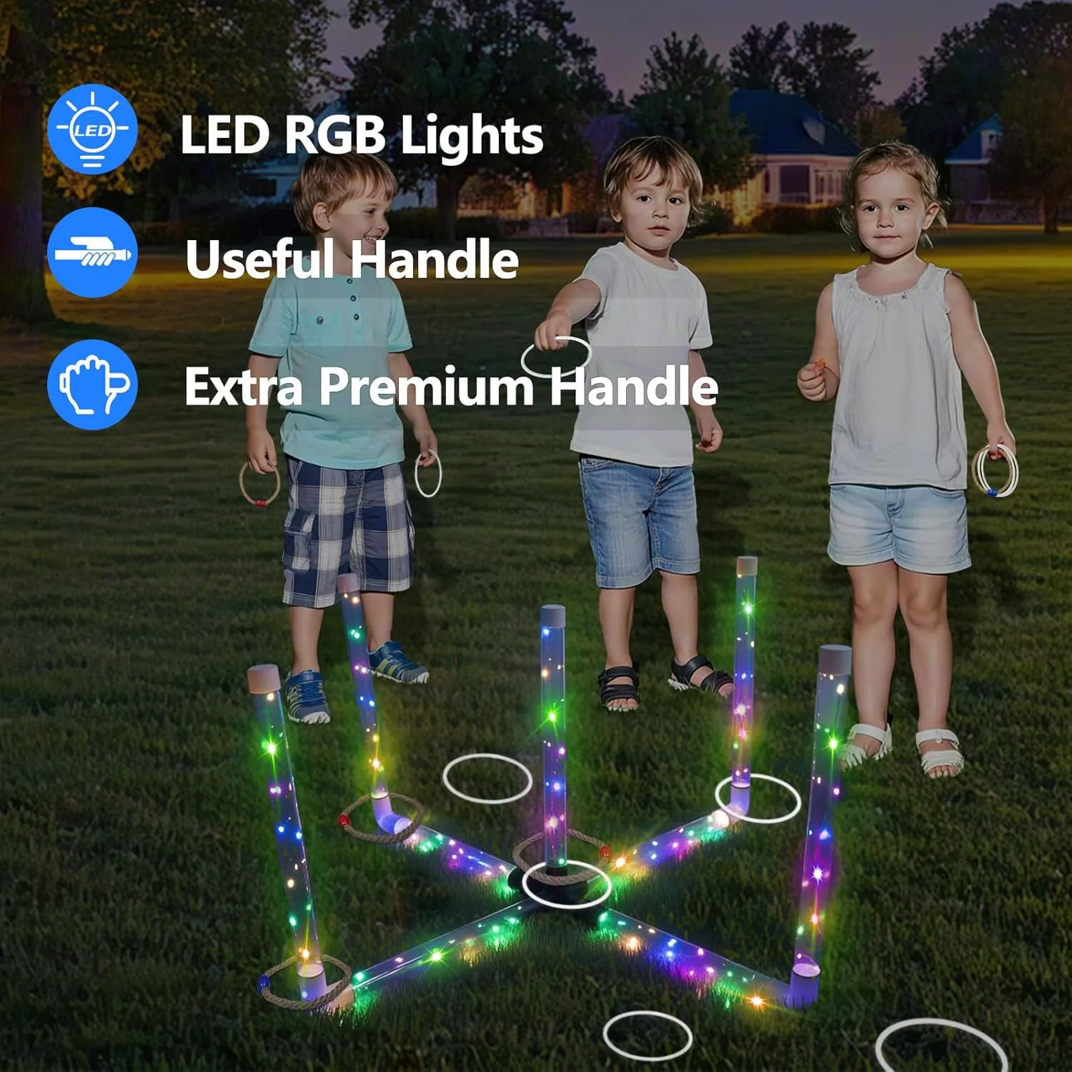 Ring Toss Game for Kids and Adults, Rechargeable LED Ring Toss Game - Glow Ring Toss LED Ring Toss Outdoor Game Lawn Games for Family Game Night & Parties