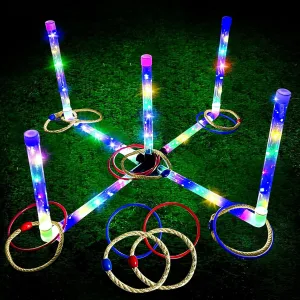 Ring Toss Game for Kids and Adults, Rechargeable LED Ring Toss Game - Glow Ring Toss LED Ring Toss Outdoor Game Lawn Games for Family Game Night & Parties