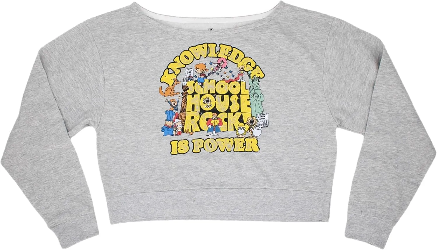 Ripple Junction Schoolhouse Rock Women's Crop Top Long Sleeve Sweatshirt Knowledge is Power Nostalgia Officially Licensed