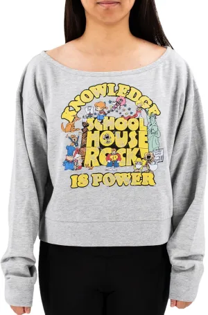 Ripple Junction Schoolhouse Rock Women's Crop Top Long Sleeve Sweatshirt Knowledge is Power Nostalgia Officially Licensed