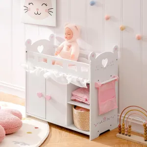 ROBOTIME Baby Doll Crib – Wooden Baby Doll Changing Table with Storage – Bedding & Hooks, Fits 18-21" Dolls, Doll Bed Playset for Girls Ages 3 