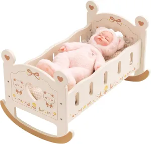 ROBOTIME Doll Crib - Wooden Doll Cradle | Doll Bed | Doll Furniture Accessories | Doll Rocking Cradle with Bedding for 18 Inch Dolls (Bear)