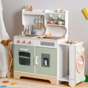 ROBOTIME Wooden Play Kitchen for Kids, Pretend Kitchen Set with Ice Maker, BBQ, Lights & Sounds, Toy Kitchen for Toddlers Ages 3 , Kitchen for Boys and Girls