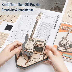 ROKR Wooden 3D Puzzles for Adults Guitar, Musical Instrument Model Kit 3D Puzzles for Teens and Kids to Build, Desk Decor/DIY Hobbies/Gifts for Family and Friends (Electric Guitar)