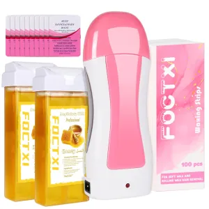Roll On Wax kit, Wax Roller Kit for Women Hair Removal with 2 Cartridge, 100 Non-Woven Strips & 10 Wipes, Hair Removal for Legs