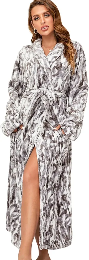 RONGTAI Womens Bathrobe Ladies Fleece Plush Warm Long Robes Fleece Nightgown Sleepwear