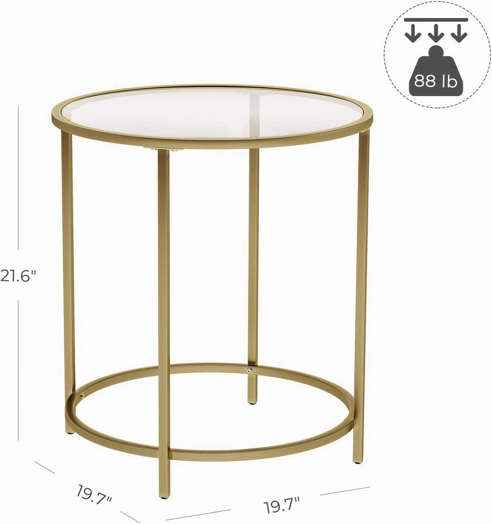 Round Side Table with Tempered Glass Top