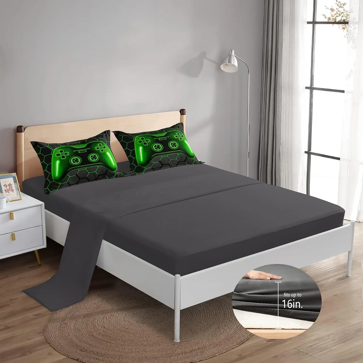 ROWADALO 5 Pieces Bed in A Bag Gamer Bedding Set for Boys Kids Adult Gaming Comforters Set,Boys Bed in A Bag Set Twin Size Comforter with Fitted Sheet Flat Sheet Pillowcase pillowsham,DJTH5026Twin