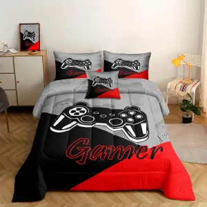 ROWADALO 6 Pieces Gaming Bedding Set for Boys Teen Gamer Comforter Set Queen Size,Game Controller Comforter for Kids Adult 3D Gamepad Microfiber Bedding Sets 5 Pieces Bed in A Bag Sets H5003,Queen