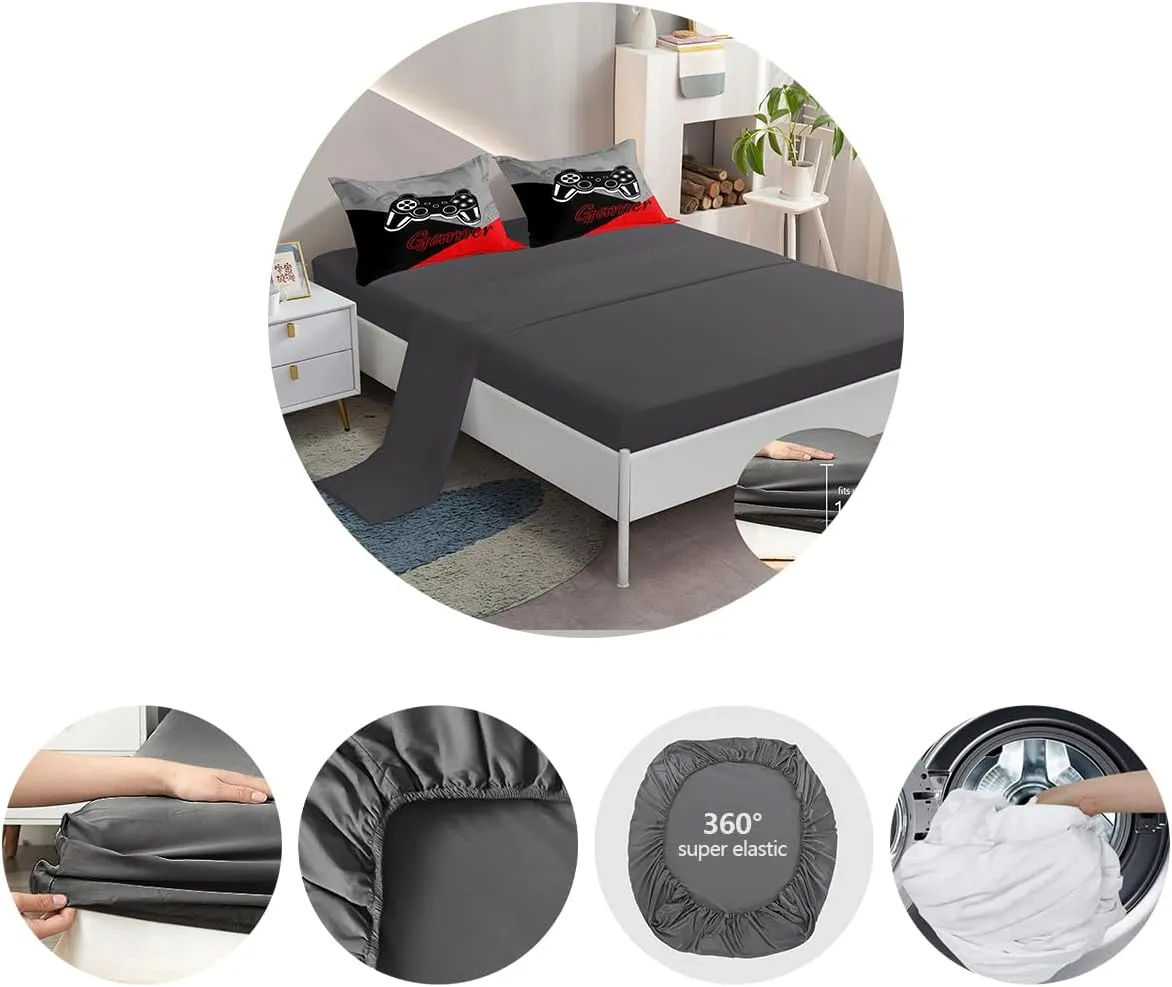 ROWADALO 6 Pieces Gaming Bedding Set for Boys Teen Gamer Comforter Set Queen Size,Game Controller Comforter for Kids Adult 3D Gamepad Microfiber Bedding Sets 5 Pieces Bed in A Bag Sets H5003,Queen