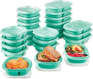 Rubbermaid 50-Piece Food Storage Containers Set with Lids, Teal Splash – Perfect for Lunch, Meal Prep, Leftovers & More – Top Rack Dishwasher Safe, BPA-Free Plastic