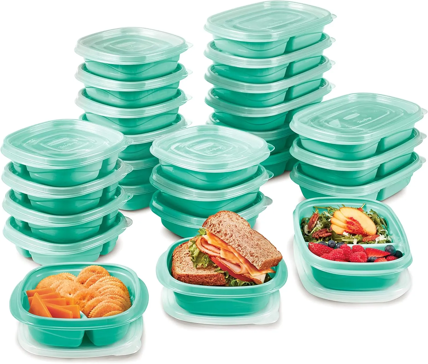 Rubbermaid 50-Piece Food Storage Containers Set with Lids, Teal Splash – Perfect for Lunch, Meal Prep, Leftovers & More – Top Rack Dishwasher Safe, BPA-Free Plastic