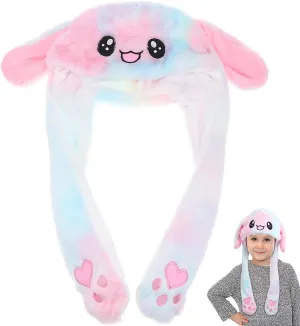 SAFIGLE Plush Bunny Ear Hat with Moving Ears：Cute Rabbit Hat for Easter, Halloween, Christmas, Party Decorations - Moving Jumping Pop up Beating Cap for Kids & Adults