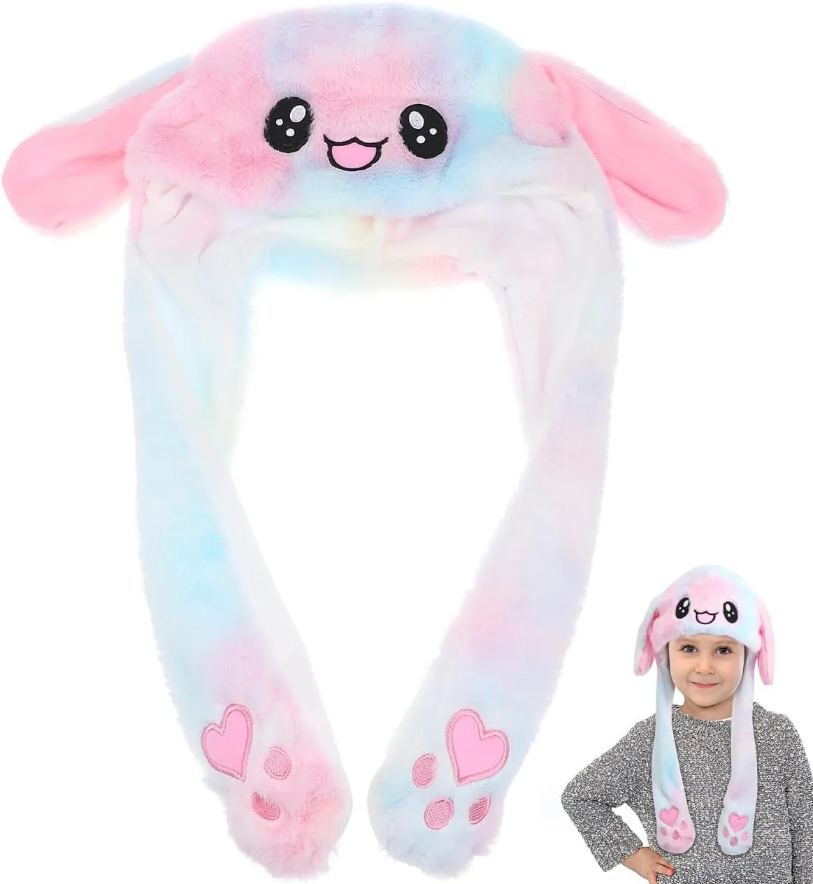 SAFIGLE Plush Bunny Ear Hat with Moving Ears：Cute Rabbit Hat for Easter, Halloween, Christmas, Party Decorations - Moving Jumping Pop up Beating Cap for Kids & Adults