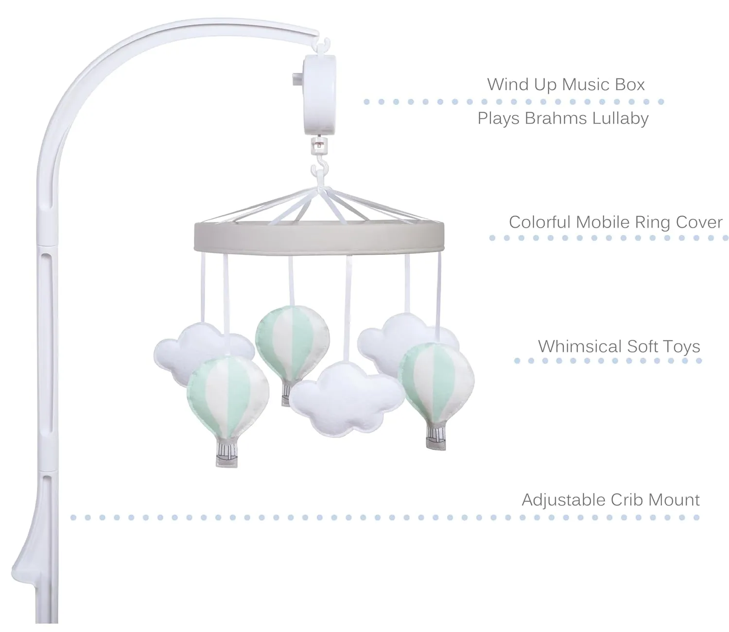 Sammy & Lou Hot Air Balloon Baby Crib Mobile with Music, Crib Mobile Arm Fits Standard Crib Rail