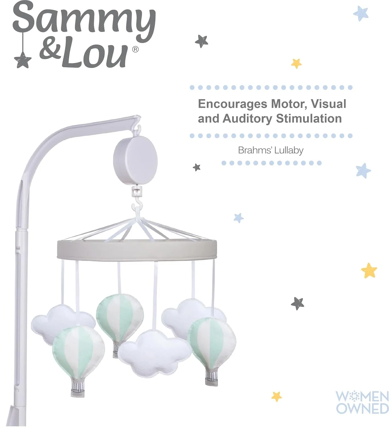 Sammy & Lou Hot Air Balloon Baby Crib Mobile with Music, Crib Mobile Arm Fits Standard Crib Rail