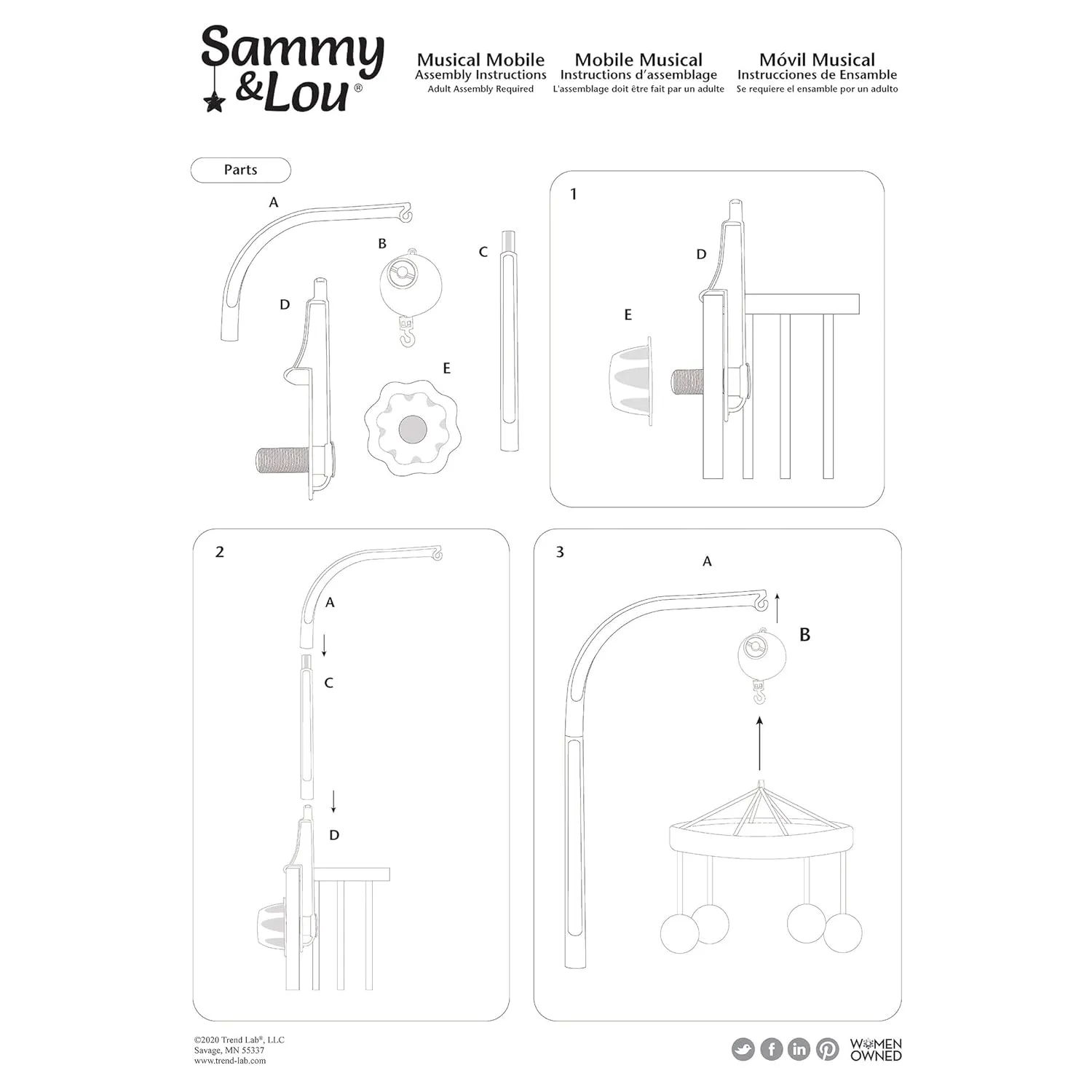 Sammy & Lou Hot Air Balloon Baby Crib Mobile with Music, Crib Mobile Arm Fits Standard Crib Rail