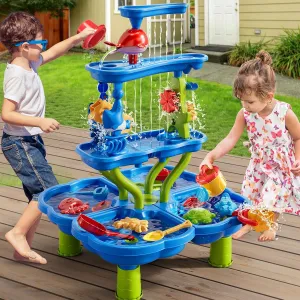 Sand Water Table for Kids 3 4 5 6 7 8 Year Old - Waterfall Pond, Bath Toys, Summer Outdoor Sand Beach Toys for Toddlers 1-3 3-5, Sensory Activity Playset, Birthday Gifts for Boys Girls 3-8