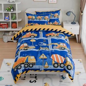 SANDJEST Construction Bedding Sets for Boys, Ultra Soft Microfiber Comforter Bed Set with 3-Pieces, Comforters Sets for Kids Children Boy Bedroom Decor