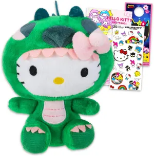 SANRIO Hello Kitty Plushie Set - Bundle with 6.5" Hello Kitty Plush Doll with Dragon Costume andCarrying Straps Plus Stickers, Tattoos, More Gifts for Girls, Kids