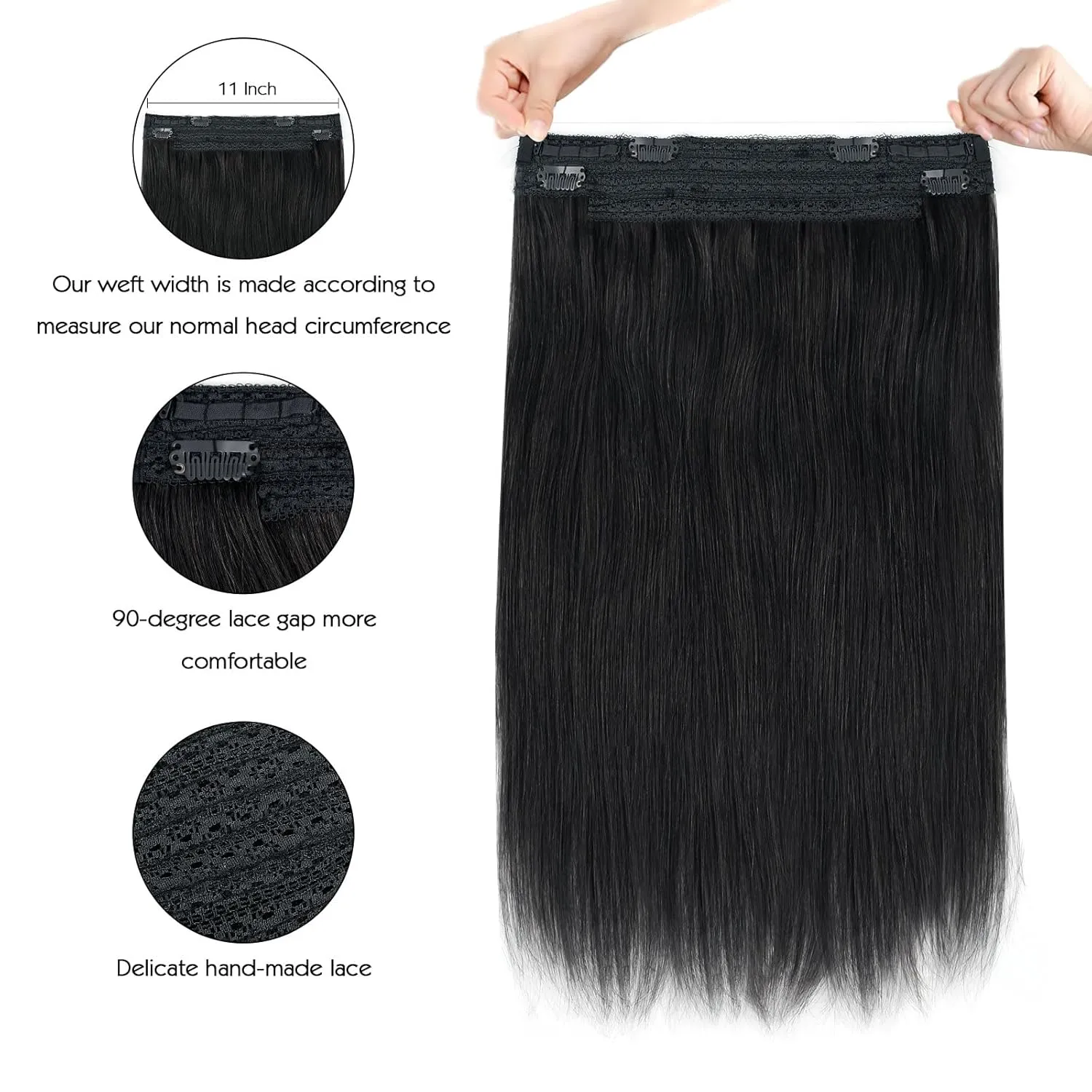 Sassina Invisible Wire Hair Extensions Real Human Hair with Transparent Wire Adjustable Size Secure Clips Natural Straight Secret Miracle Hairpiece, #1 Jet Black 18 Inch 80 Gram