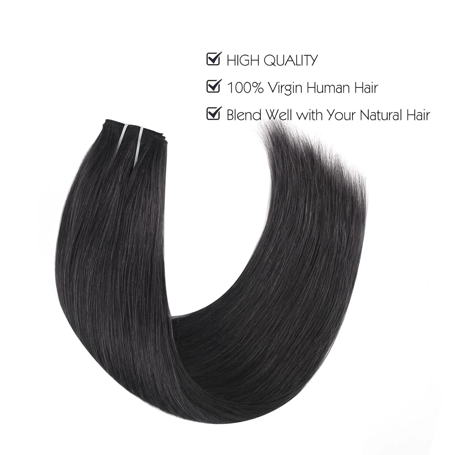 Sassina Invisible Wire Hair Extensions Real Human Hair with Transparent Wire Adjustable Size Secure Clips Natural Straight Secret Miracle Hairpiece, #1 Jet Black 18 Inch 80 Gram