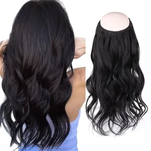 Sassina Invisible Wire Hair Extensions Real Human Hair with Transparent Wire Adjustable Size Secure Clips Natural Straight Secret Miracle Hairpiece, #1 Jet Black 18 Inch 80 Gram