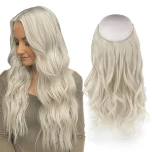 Sassina Invisible Wire Hair Extensions Real Human Hair with Transparent Wire Adjustable Size Secure Clips Natural Straight Secret Miracle Hairpiece, #1000 White Blonde 18 Inch 80 Gram