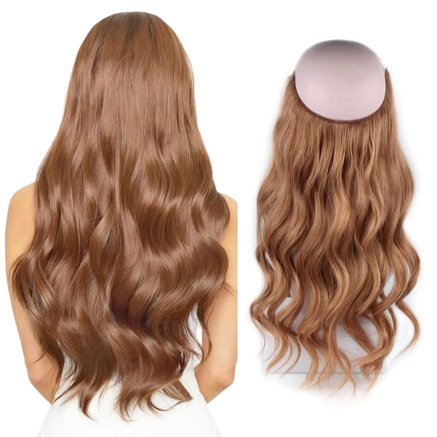 Sassina Invisible Wire Hair Extensions Real Human Hair with Transparent Wire Adjustable Size Secure Clips Natural Straight Secret Miracle Hairpiece, #30 Auburn 14 Inch 70 Gram
