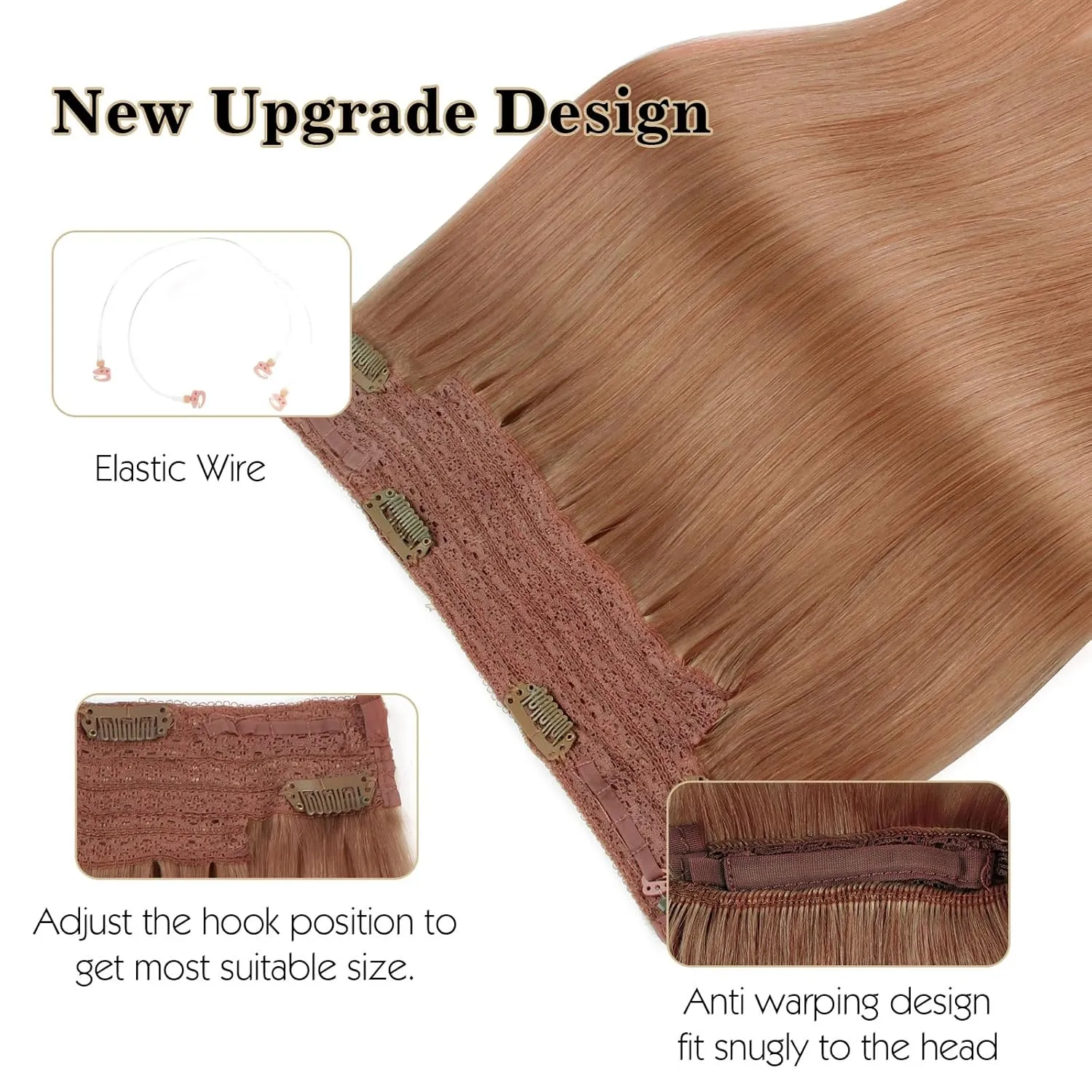 Sassina Invisible Wire Hair Extensions Real Human Hair with Transparent Wire Adjustable Size Secure Clips Natural Straight Secret Miracle Hairpiece, #30 Auburn 14 Inch 70 Gram