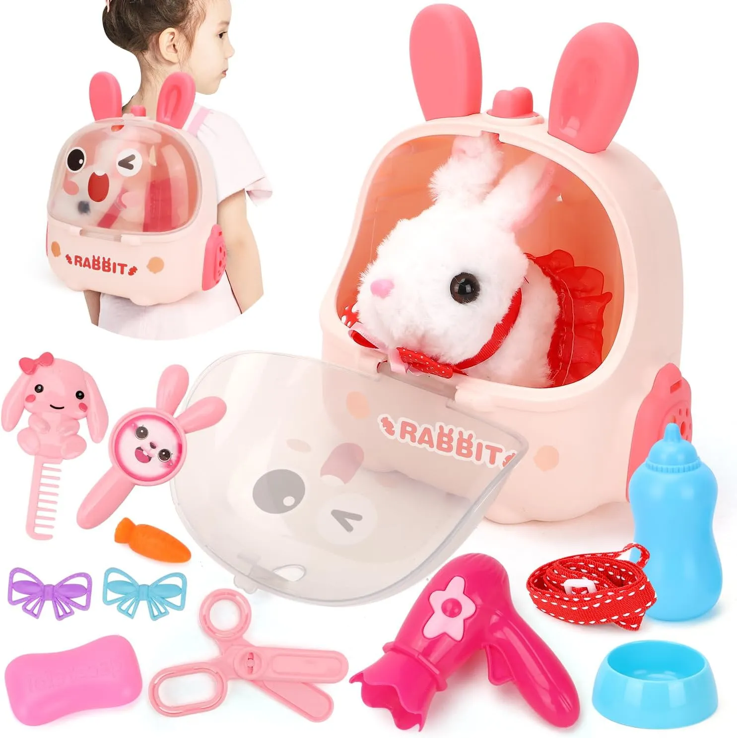 Sbunny Toys Interactive Electronic Pet, Hopping Wind Up Bunny, The Wiggles Toys for Toddlers, Pet Care Playset, Interactive Pet Gifts for Toddlers (YL001)