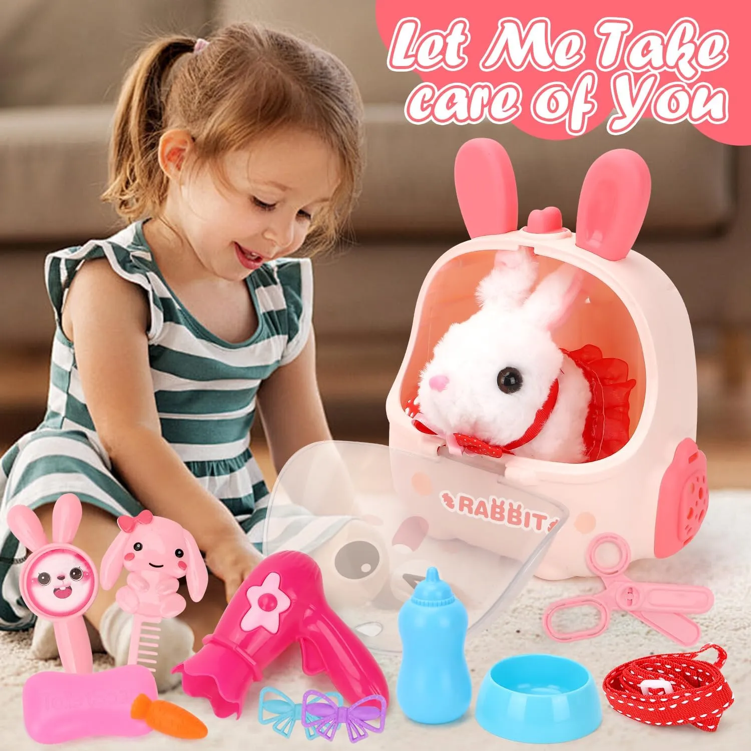 Sbunny Toys Interactive Electronic Pet, Hopping Wind Up Bunny, The Wiggles Toys for Toddlers, Pet Care Playset, Interactive Pet Gifts for Toddlers (YL001)