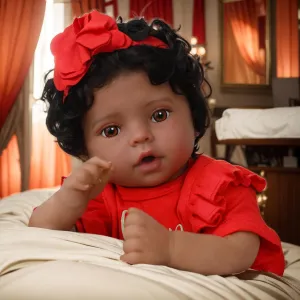 SCOM Reborn Baby Dolls Black Girl - 20 Inch African American Doll, Lifelike Soft Body Realistic with Open Eyes Red Suit Newborn Baby Dolls Real Life Dolls Gift for Kids Age 3