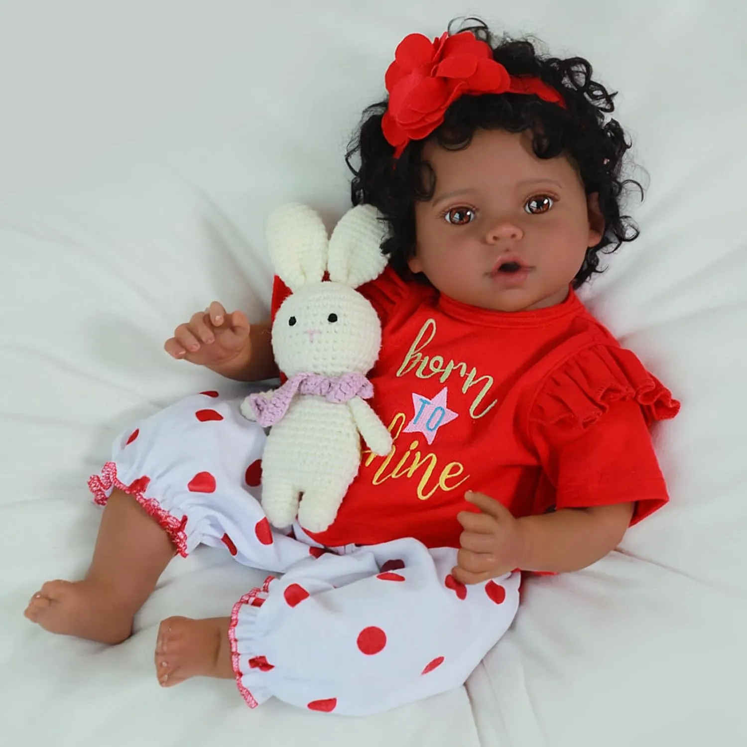 SCOM Reborn Baby Dolls Black Girl - 20 Inch African American Doll, Lifelike Soft Body Realistic with Open Eyes Red Suit Newborn Baby Dolls Real Life Dolls Gift for Kids Age 3