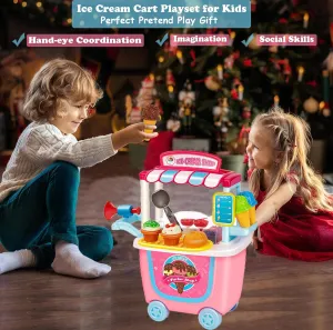 Scoop Ice Cream Counter Cart Play Food Toy Pretend Play Frozen Treats for Toddlers, 3 4 5 6 Year Old Boys and Girls, Preschoolers, Christmas Birthday Gift