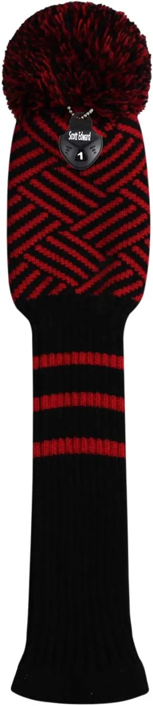 Scott Edward Knitted Golf Head Covers 4PCS Handmade Fit Well for Driver and Fairway Woods with Long Neck Pom Pom Golf Club Headcovers Set