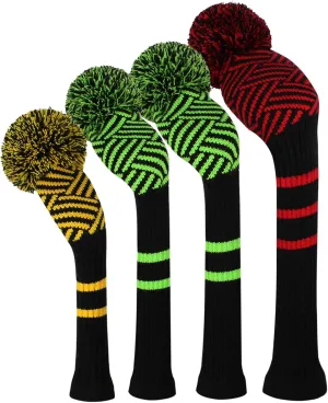 Scott Edward Knitted Golf Head Covers 4PCS Handmade Fit Well for Driver and Fairway Woods with Long Neck Pom Pom Golf Club Headcovers Set