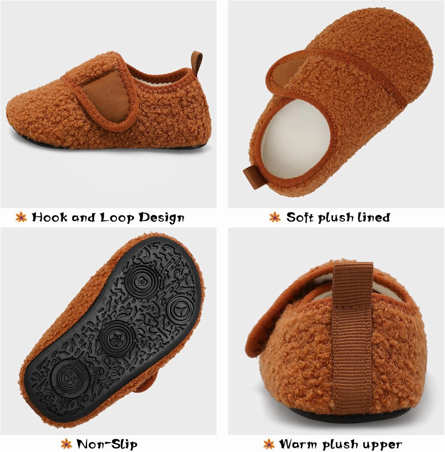 Scurtain Toddler Warm Winter House Slippers Baby Boys Girls Indoor Home Slippers Cozy Lightweight Non-Slip Shoes For Infant Kids Plush Linned