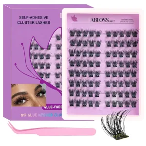Self Adhesive Eyelashes Kit 80Pcs D Curl Press on Lashes Reusable Self Adhesive Lashes No Glue No Remover Needed DIY Lash Extension Kit with Tweezers for Beginners(10-14mm)