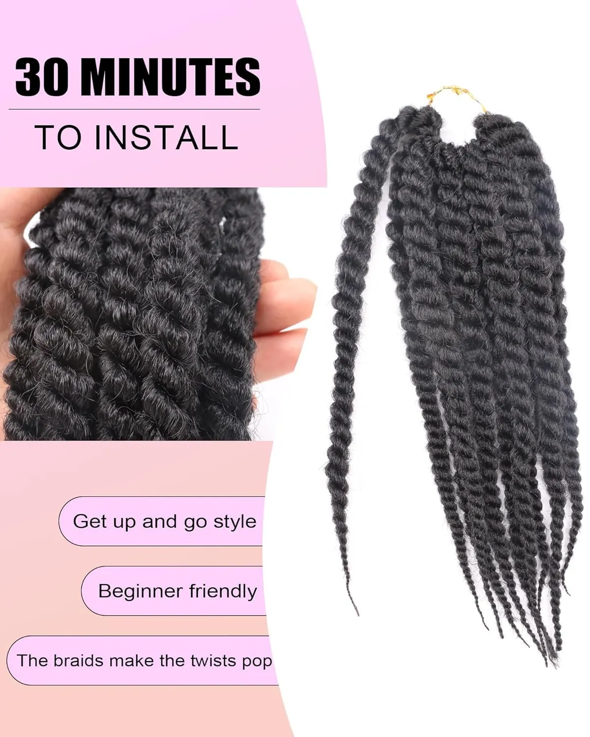 Senegalese Twist Crochet Hair 8 Inch Havana Twist Crochet Hair Pre Looped Jumbo Crochet Braids for Black Women 7 Packs Short Cuban Twist Hair Kinky Twists Braiding Hair (Black)