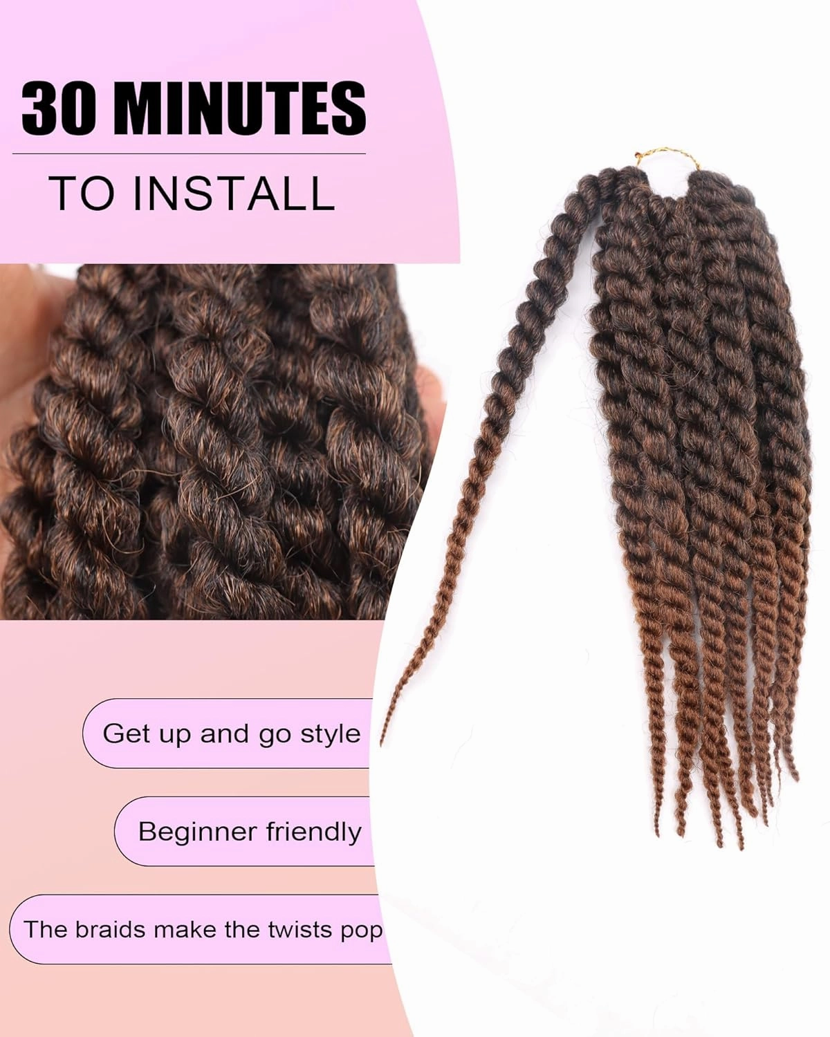 Senegalese Twist Crochet Hair 10 Inch 7 Packs Jumbo Havana Twist Crochet Hair for Black Women Pre Twisted Cuban Twists Crochet Braids Pre Looped Kinky Twist Hair (10 Inch,T30-Black to Light Auburn)
