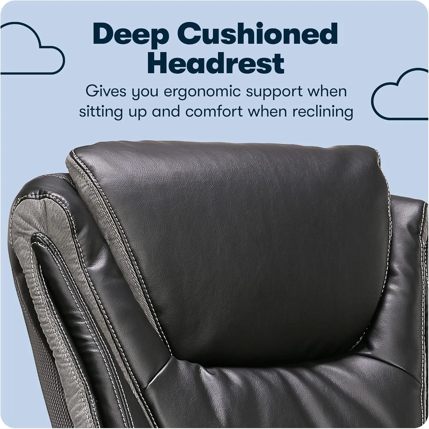 Serta Baxter Big and Tall Smart Layers Executive Office Chair with ComfortCoils, Ergonomic Computer Chair with Layered Body Pillows, Black & Gray Bonded Leather
